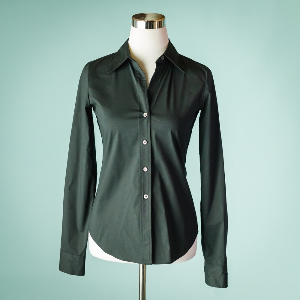 Theory Size 4 Black Long Sleeve Button Down Top - Picture 1 of 5